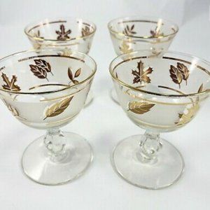 Vintage Libby 8 oz Clear  Gold  Leaf Goblets